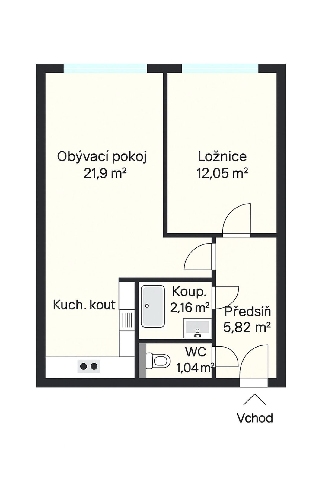 Půdorys, Prodej bytu 2+kk 43 m²