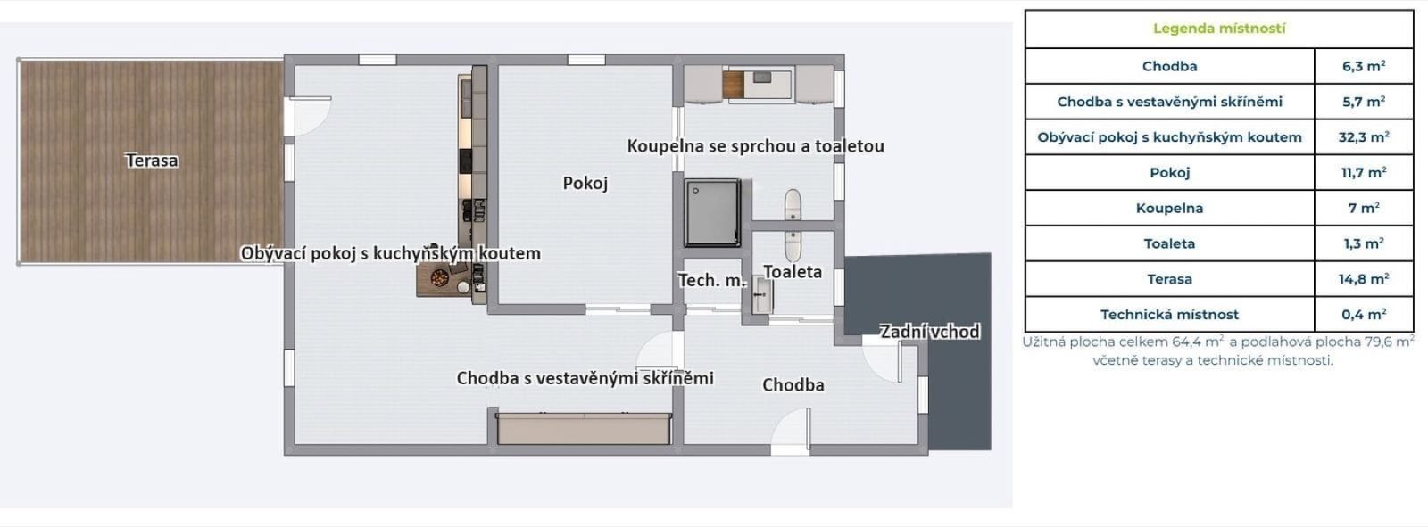 Půdorys, Pronájem bytu 2+kk 64 m²